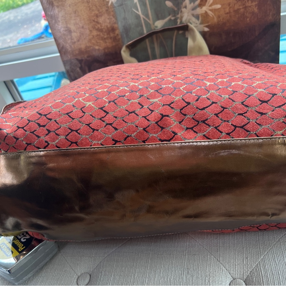 Steve Madden Red Patterned Canvas Tote with Tan Handles - Picture 4 of 11
